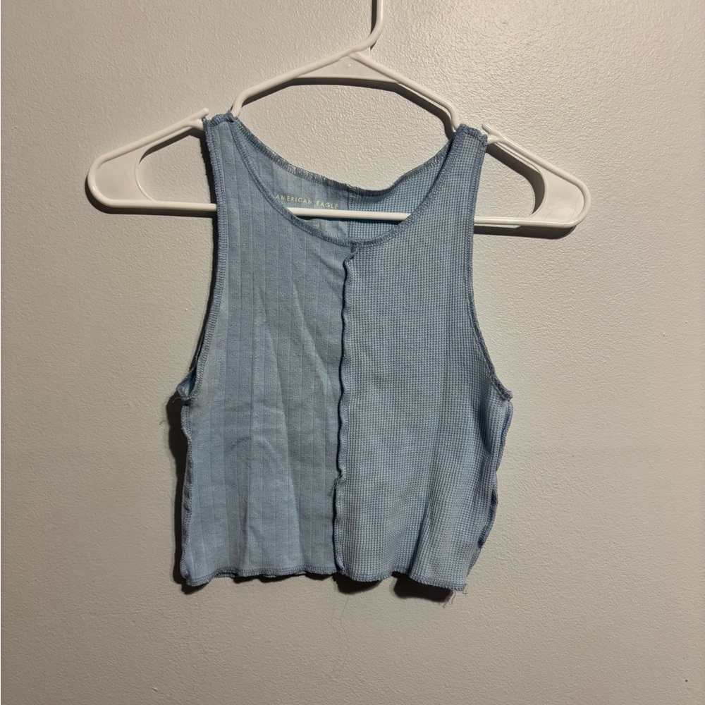 American Eagle Outfitters Blue Buttoned Crop Tank Top